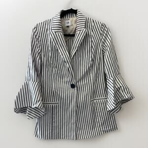 Cabi Women’s Blazer Size 2 Blue White Stipe Flare Sleeves Office Career Wear